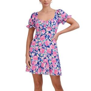 NWT BCBGGeneration Floral Fit and Flare Puff Sleeve Dress